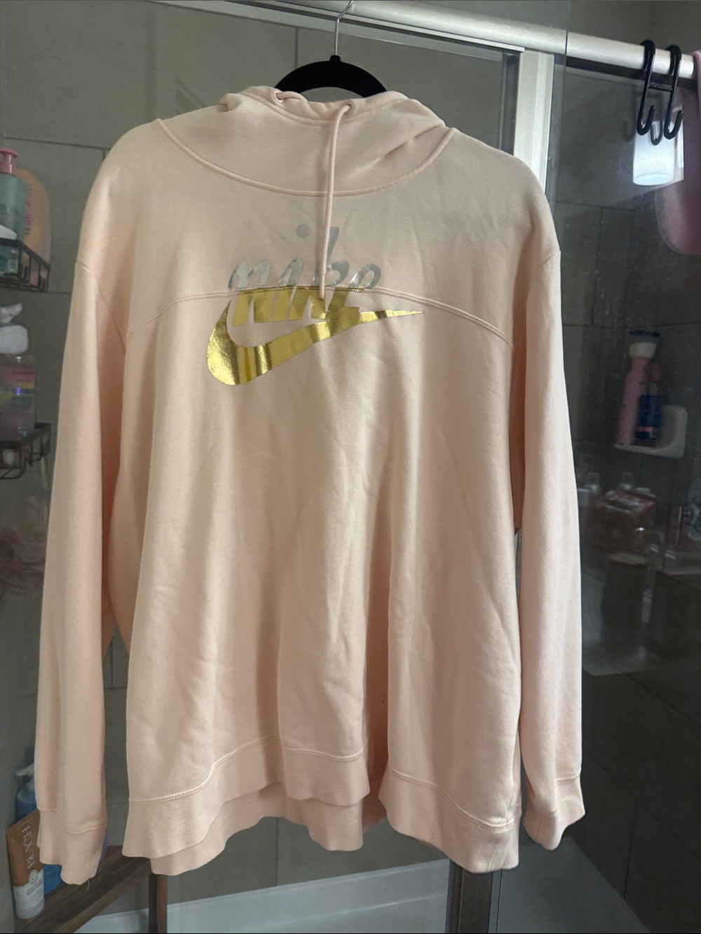 Nike Peach Pink Hoodie with Metallic Gold Swoosh